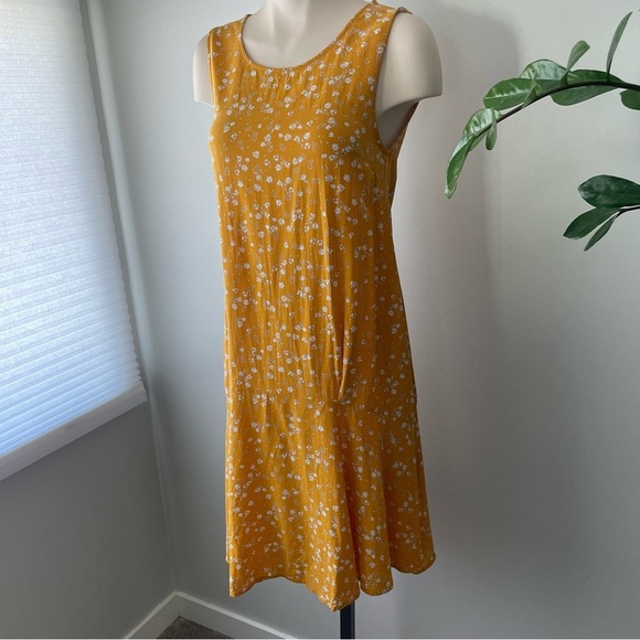 Ichi Mustard Yellow Floral Sleeveless Tank Midi Dress Drop Waist Size 38 - Picture 5 of 9